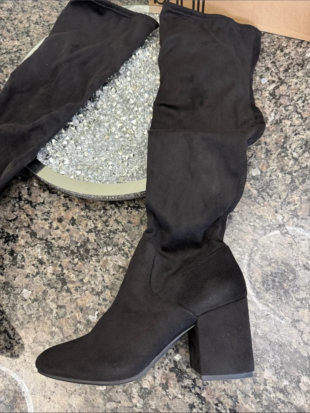 Bar III Black Suede Over-the-Knee Block Heel Boots